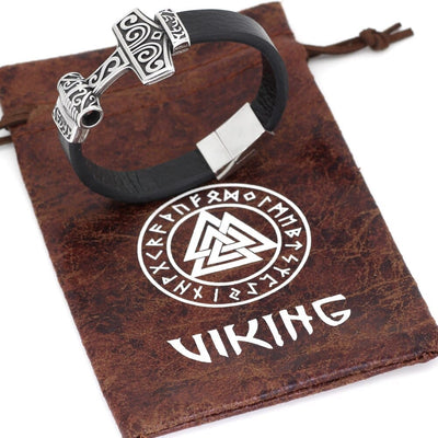 Bracelet en cuir marteau de Thor - Mjolnir-HERITAGE VIKING