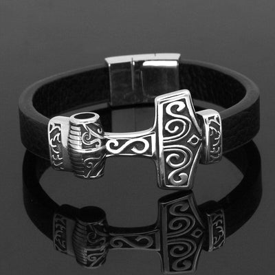 Bracelet en cuir marteau de Thor - Mjolnir-HERITAGE VIKING