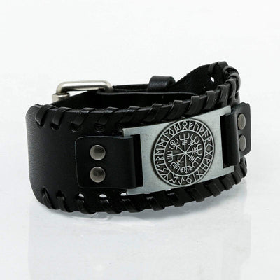Bracelet en cuir Noir - Rune Viking-HERITAGE VIKING