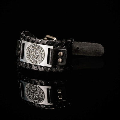 Bracelet en cuir Noir - Rune Viking-HERITAGE VIKING
