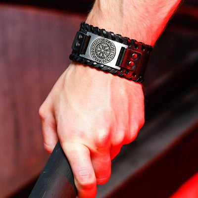 Bracelet en cuir Noir - Rune Viking-HERITAGE VIKING