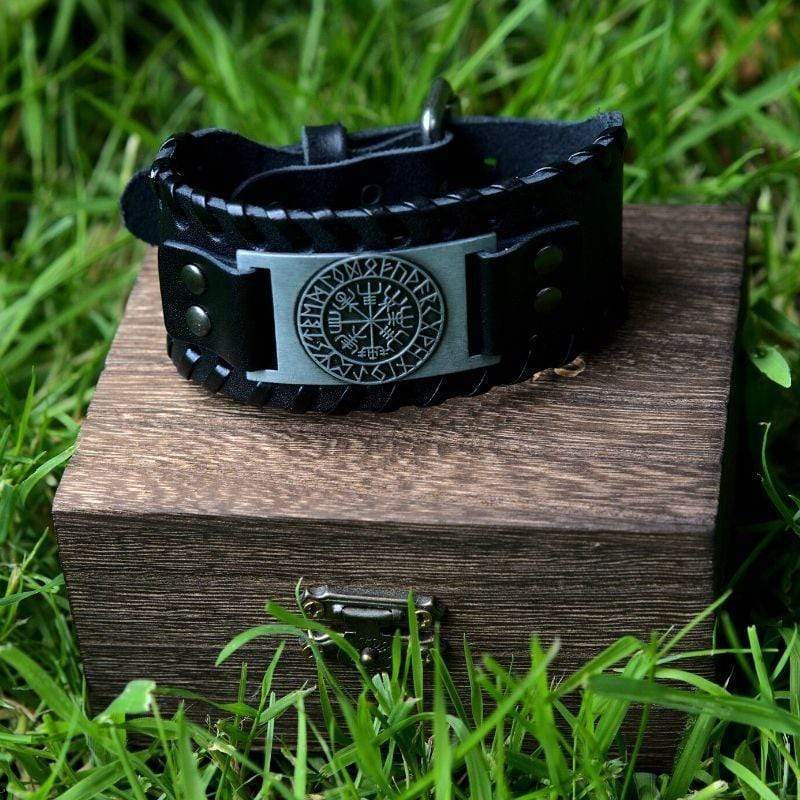 Bracelet en cuir Noir - Rune Viking-HERITAGE VIKING