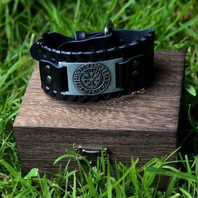 Bracelet en cuir Noir - Rune Viking-HERITAGE VIKING
