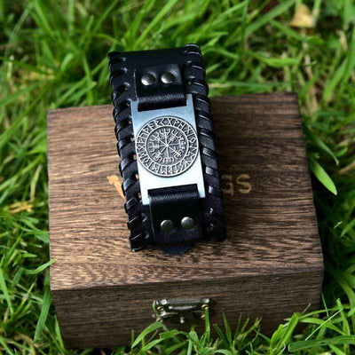 Bracelet en cuir Noir - Rune Viking-HERITAGE VIKING