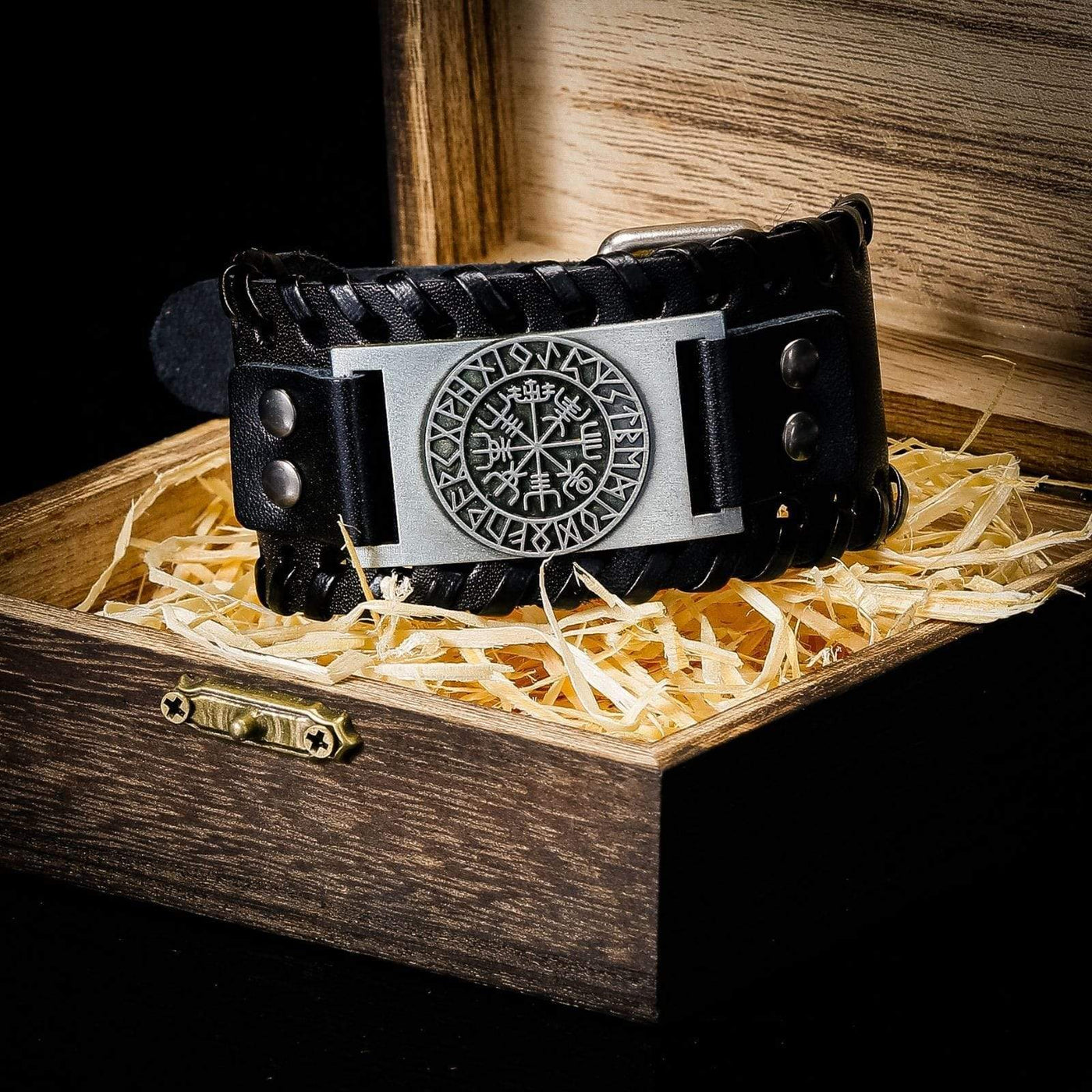 Bracelet en cuir Noir - Rune Viking-HERITAGE VIKING