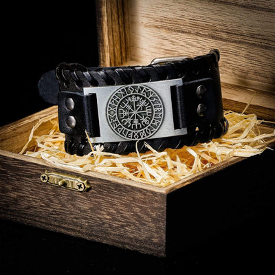Bracelet en cuir Noir - Rune Viking-HERITAGE VIKING