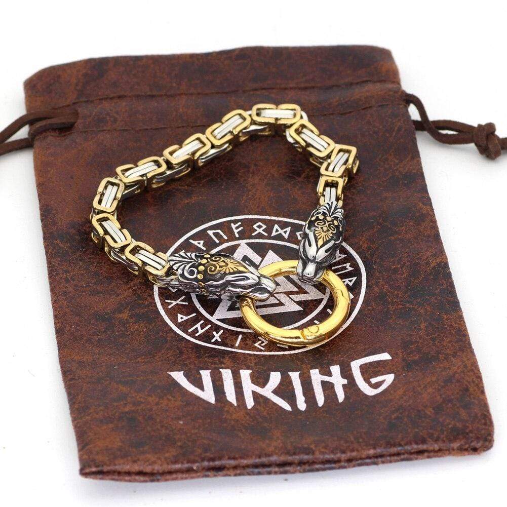Bracelet tête de serpent doré | Acier Inoxydable-HERITAGE VIKING