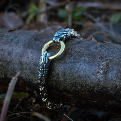 Bracelet tête de serpent doré | Acier Inoxydable-HERITAGE VIKING