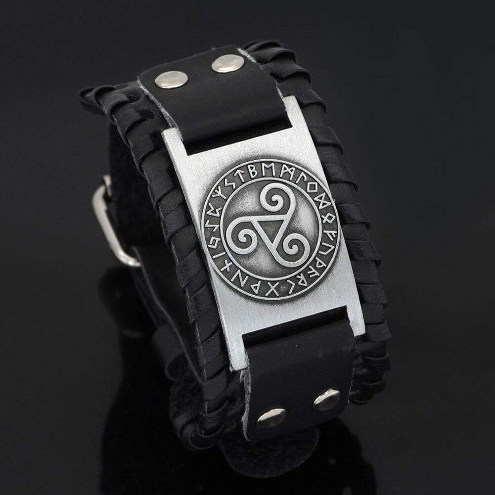 Bracelet Triskele breton en cuir-HERITAGE VIKING