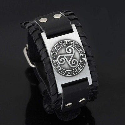 Bracelet Triskele breton en cuir-HERITAGE VIKING