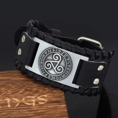 Bracelet Triskele breton en cuir-HERITAGE VIKING