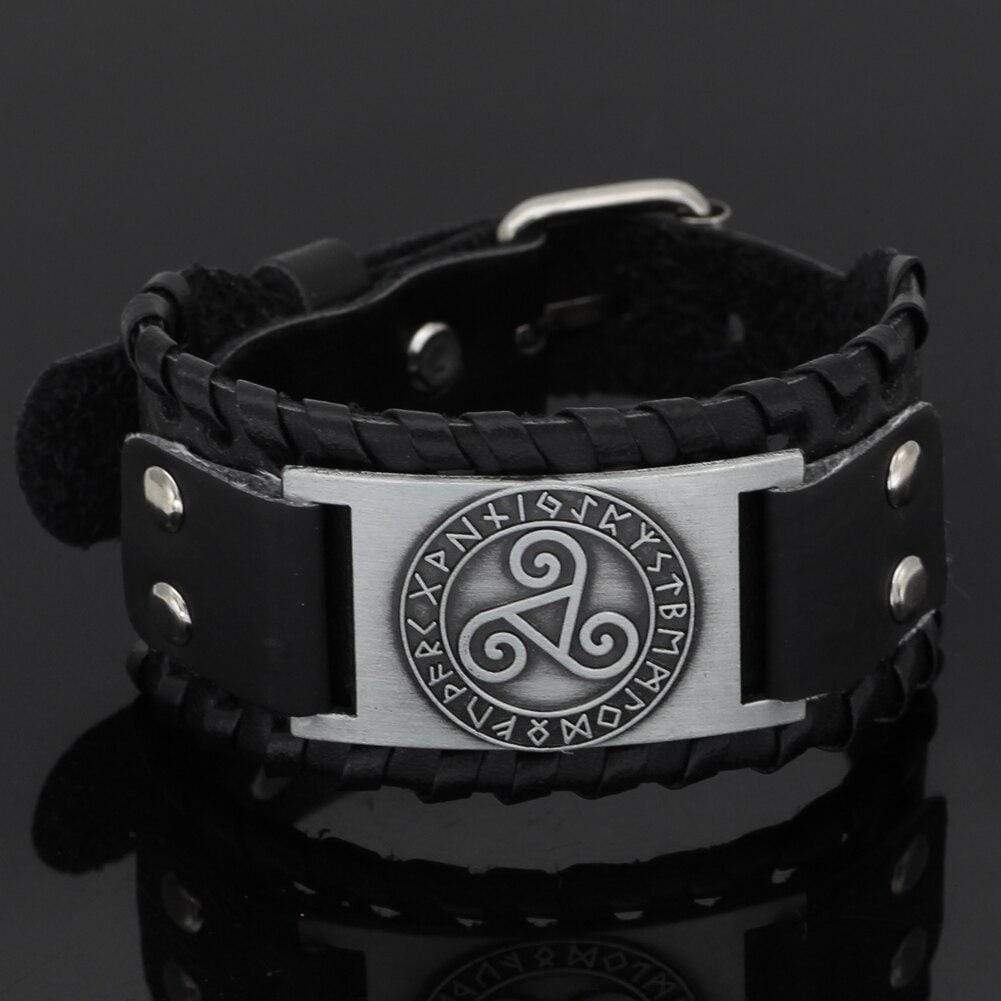 Bracelet Triskele breton en cuir-HERITAGE VIKING