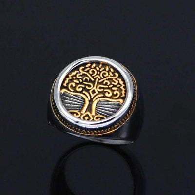 Chevalière Arbre de Vie dorée - acier inoxydable-HERITAGE VIKING