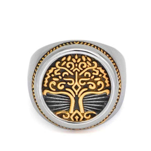 Chevalière Arbre de Vie dorée - acier inoxydable-HERITAGE VIKING