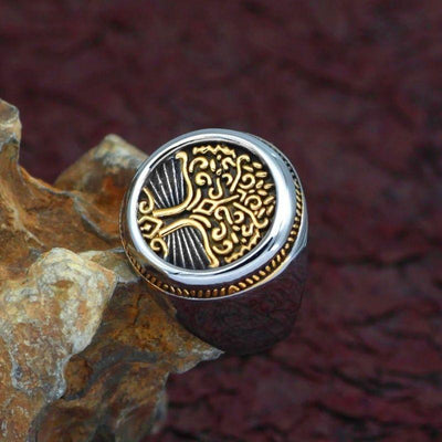 Chevalière Arbre de Vie dorée - acier inoxydable-HERITAGE VIKING