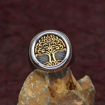Chevalière Arbre de Vie dorée - acier inoxydable-HERITAGE VIKING