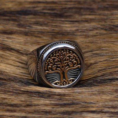 Chevalière Arbre de Vie dorée - acier inoxydable-HERITAGE VIKING