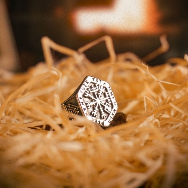 Chevalière viking rune Vegvisir - Acier inoxydable-HERITAGE VIKING