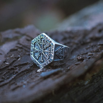 Chevalière viking rune Vegvisir - Acier inoxydable-HERITAGE VIKING