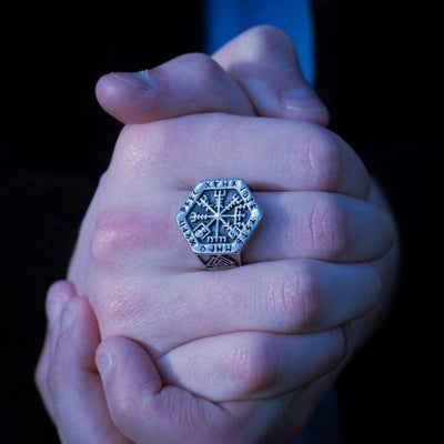 Chevalière viking rune Vegvisir - Acier inoxydable-HERITAGE VIKING