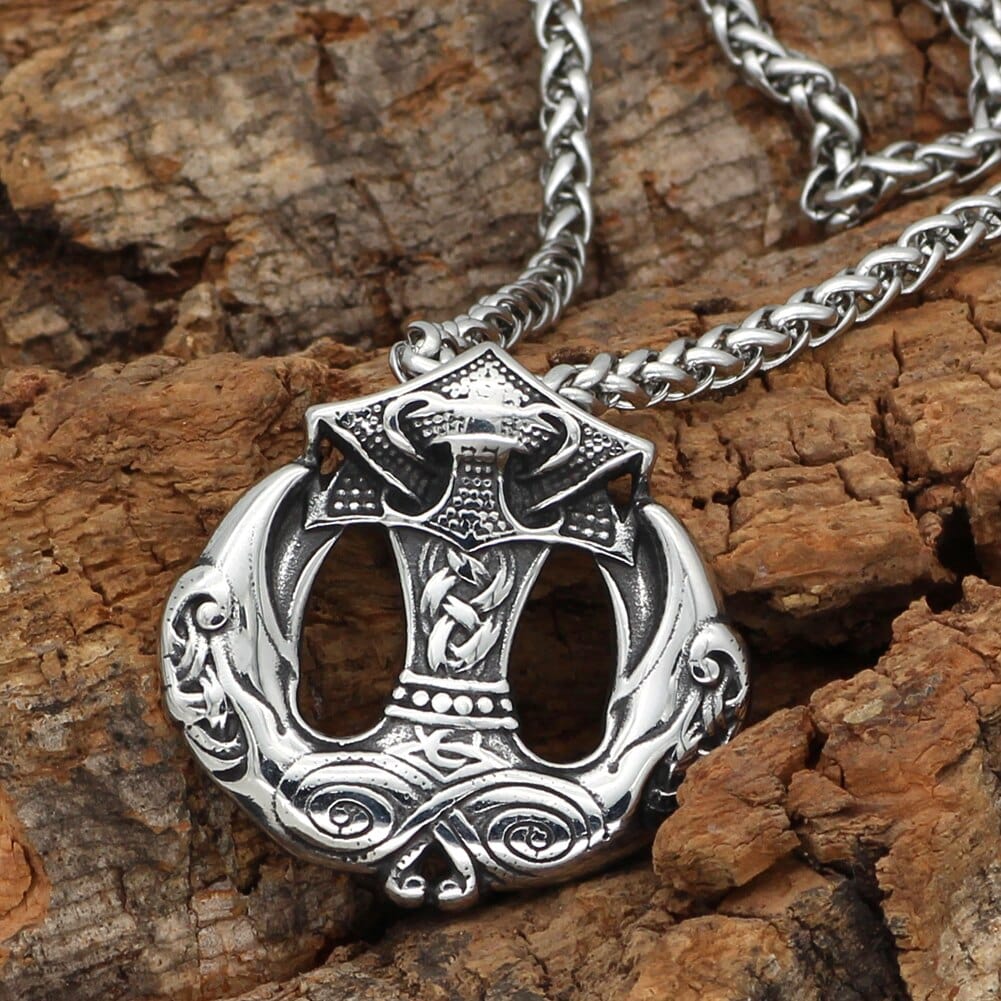 Collier Mjolnir - marteau de Thor avec becs des corbeaux d'odin-HERITAGE VIKING
