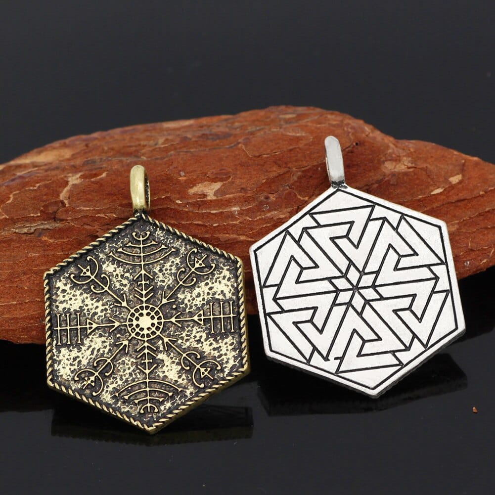 Collier plaque sculptée guide spirituel Vegvisir-HERITAGE VIKING