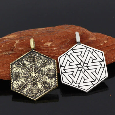 Collier plaque sculptée guide spirituel Vegvisir-HERITAGE VIKING