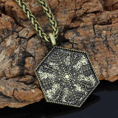 Collier plaque sculptée guide spirituel Vegvisir-HERITAGE VIKING