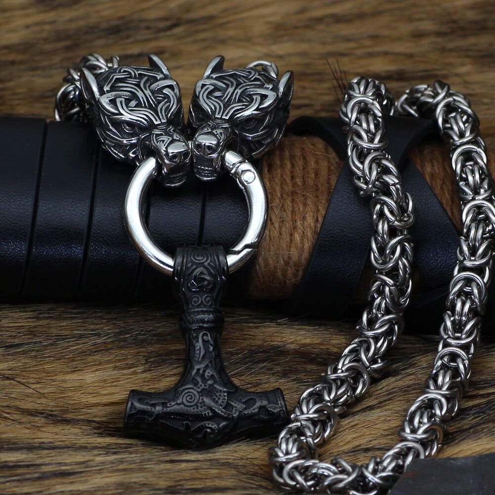 Collier puissance de Mjolnir et protection de Freki et Geri-HERITAGE VIKING