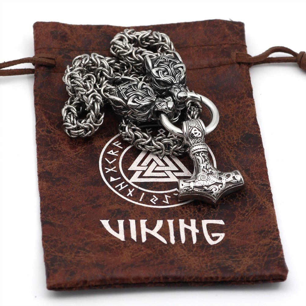 Collier puissance de Mjolnir et protection de Freki et Geri-HERITAGE VIKING