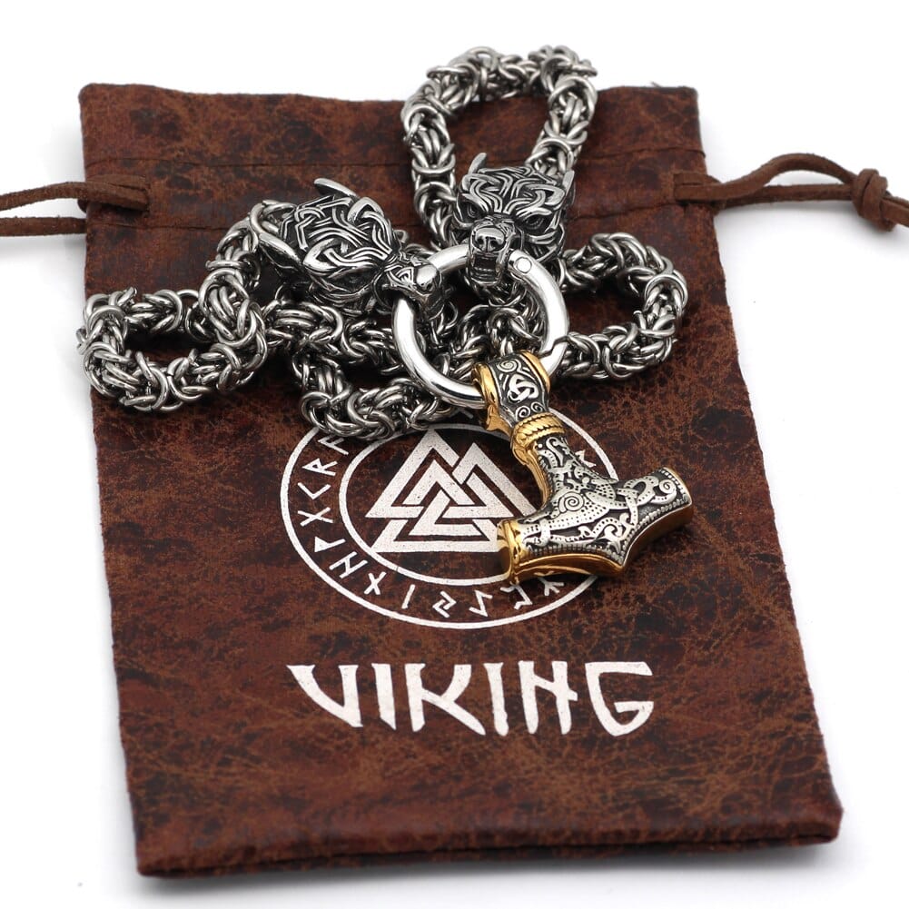 Collier puissance de Mjolnir et protection de Freki et Geri-HERITAGE VIKING