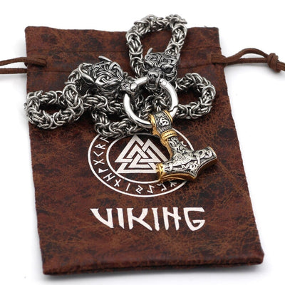 Collier puissance de Mjolnir et protection de Freki et Geri-HERITAGE VIKING