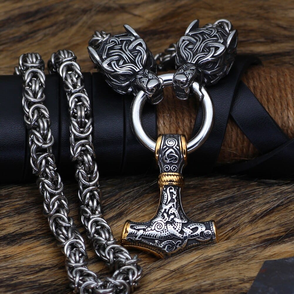 Collier puissance de Mjolnir et protection de Freki et Geri-HERITAGE VIKING