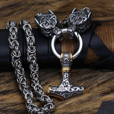 Collier puissance de Mjolnir et protection de Freki et Geri-HERITAGE VIKING