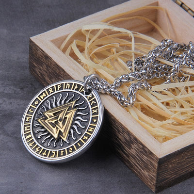 Collier Viking "Pendentif du Soleil Runic et Valknut"-HERITAGE VIKING