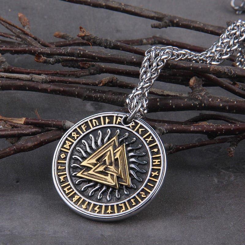Collier Viking "Pendentif du Soleil Runic et Valknut"-HERITAGE VIKING