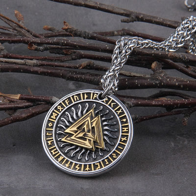Collier Viking "Pendentif du Soleil Runic et Valknut"-HERITAGE VIKING