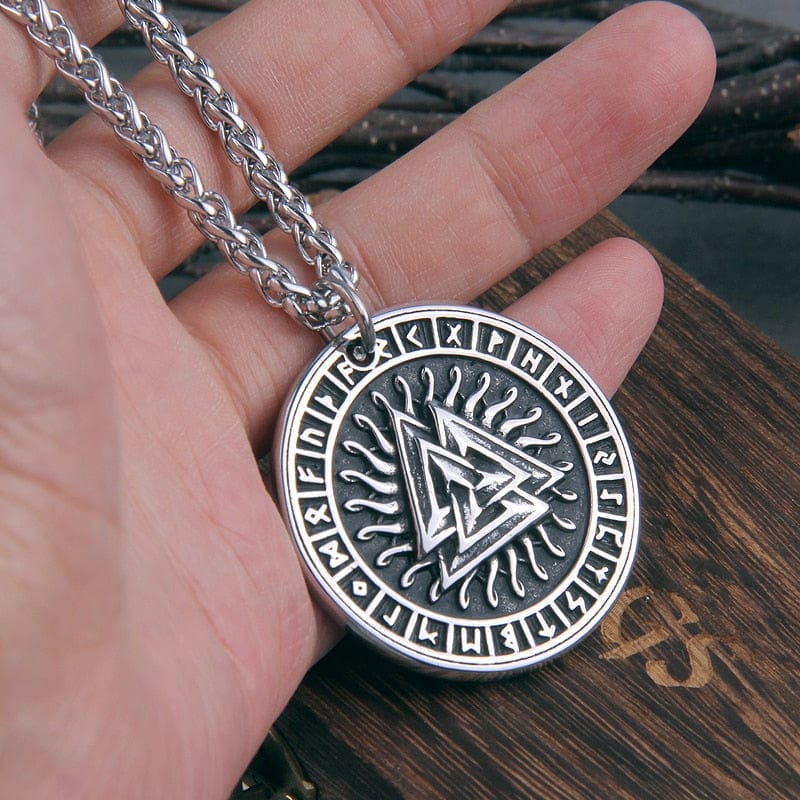 Collier Viking "Pendentif du Soleil Runic et Valknut"-HERITAGE VIKING
