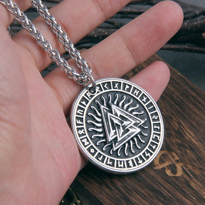Collier Viking "Pendentif du Soleil Runic et Valknut"-HERITAGE VIKING