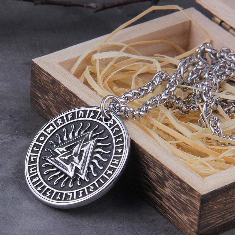 Collier Viking "Pendentif du Soleil Runic et Valknut"-HERITAGE VIKING