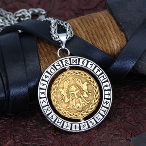 Collier visage d'Odin accompagné de ses 2 corbeaux-HERITAGE VIKING