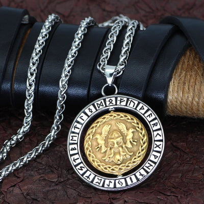 Collier visage d'Odin accompagné de ses 2 corbeaux-HERITAGE VIKING
