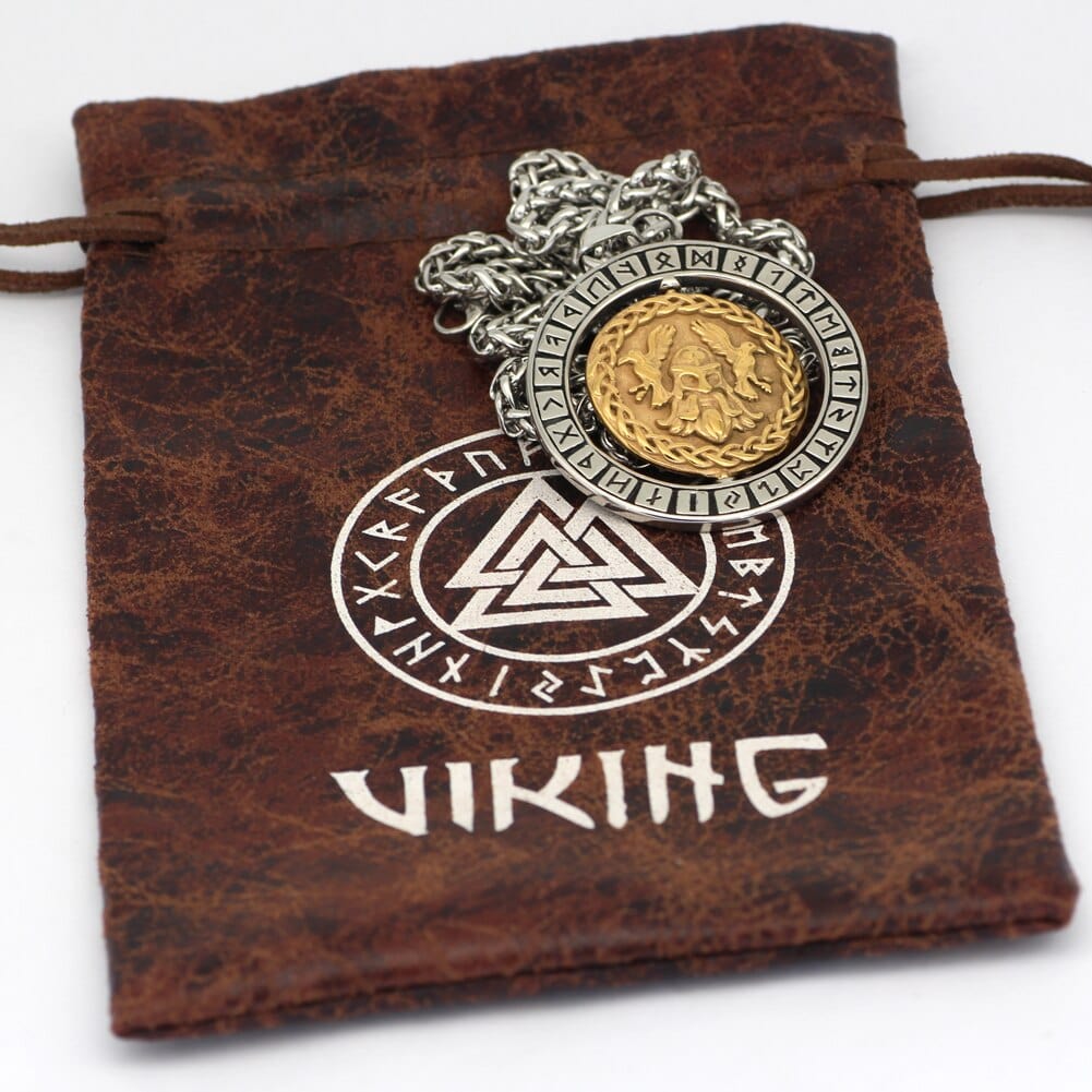 Collier visage d'Odin accompagné de ses 2 corbeaux-HERITAGE VIKING