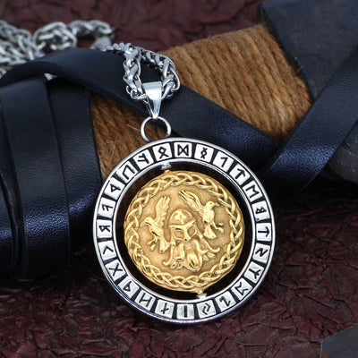 Collier visage d'Odin accompagné de ses 2 corbeaux-HERITAGE VIKING