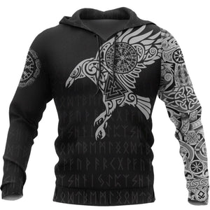 Hoodie Viking "Corbeau Majestueux - Symboles Sacrés d'Odin"-HERITAGE VIKING