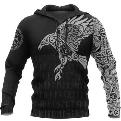 Hoodie Viking "Corbeau Majestueux - Symboles Sacrés d'Odin"-HERITAGE VIKING