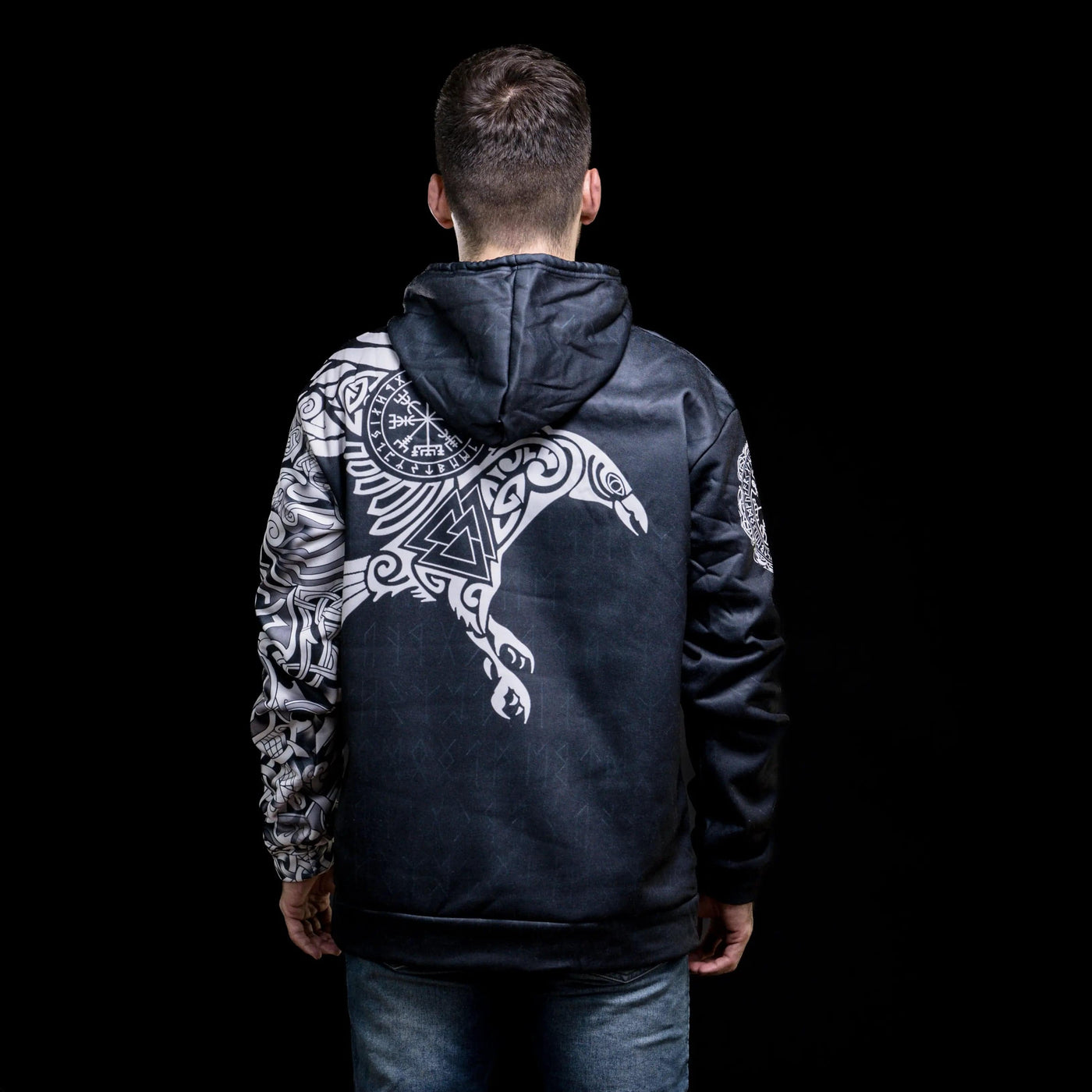Hoodie Viking "Corbeau Majestueux - Symboles Sacrés d'Odin"-HERITAGE VIKING