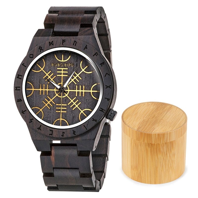 Montre en bois foncé Aegishjalmur - Odin's Hall-HERITAGE VIKING