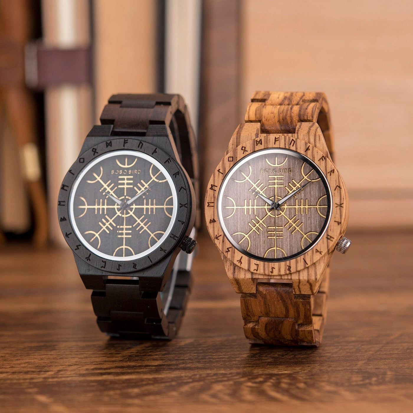 Montre en bois foncé Aegishjalmur - Odin's Hall-HERITAGE VIKING