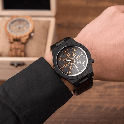 Montre en bois foncé Aegishjalmur - Odin's Hall-HERITAGE VIKING